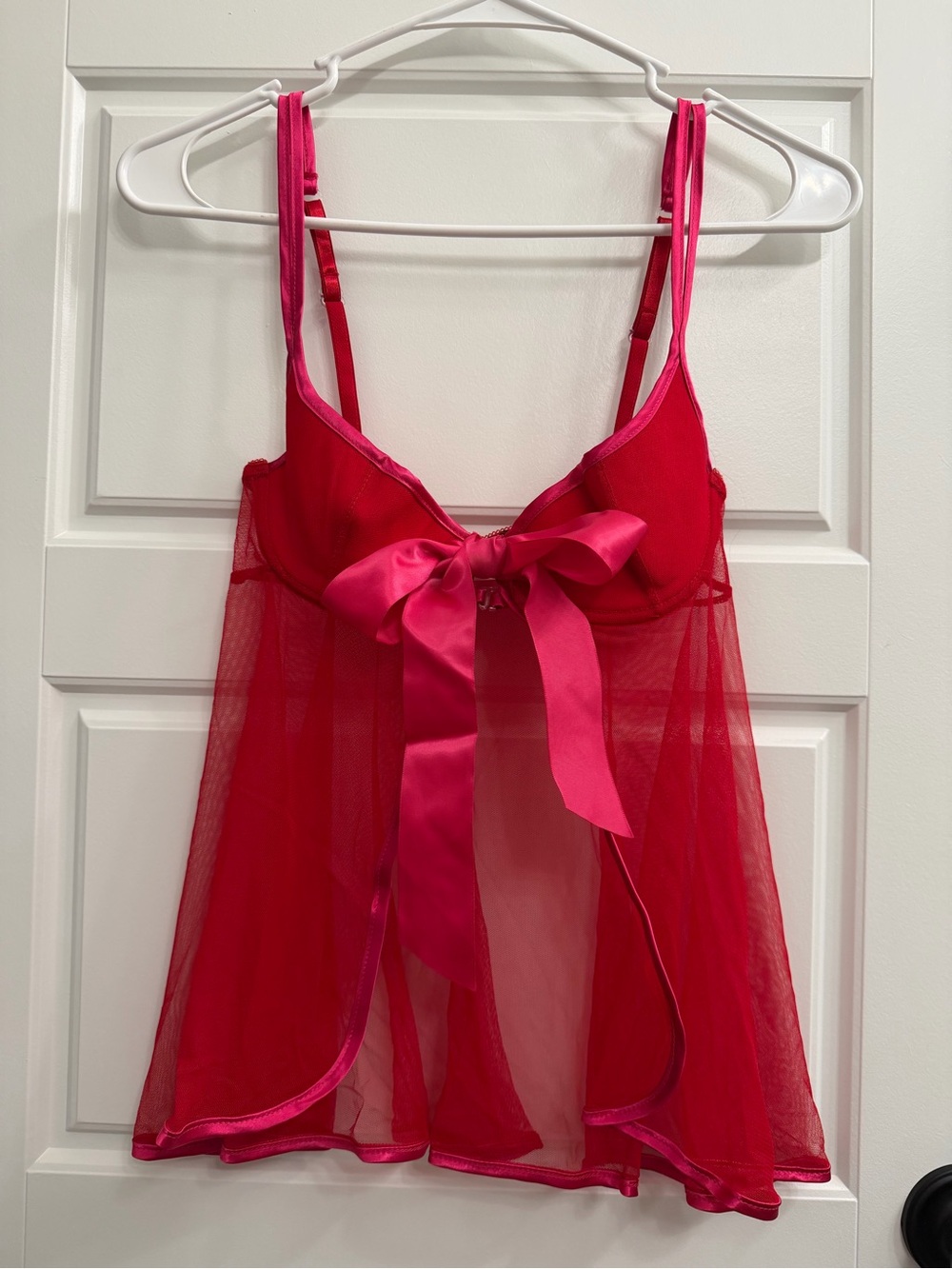 Vintage 2003 Victoria's Secret Red Underwire Mesh Babydoll Slip Top Size S